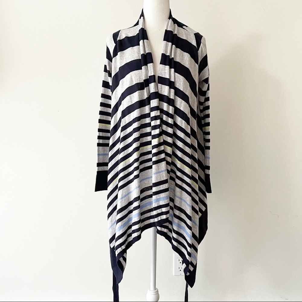 Anthropologie Moth | Grey/Blue/Yellow Striped Tie Waist Cardigan *NWT* - Picture 7 of 16